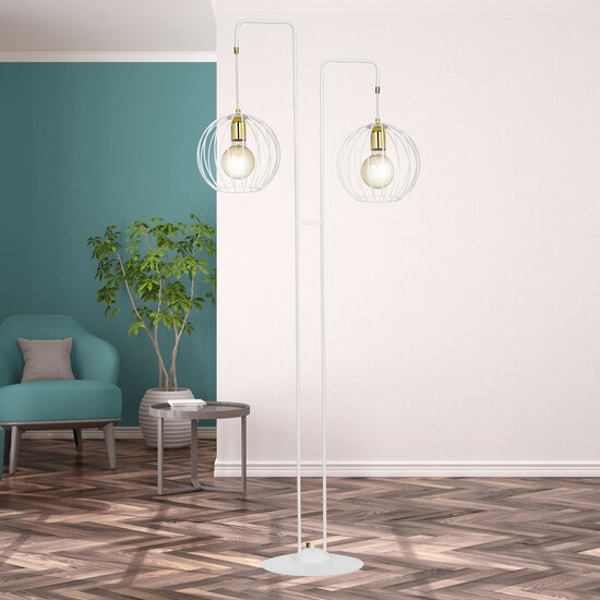 Emibig Emibig Kajaani lampe sur pied blanche avec or 2x E27 - Éclairage parfait pour chaque espace