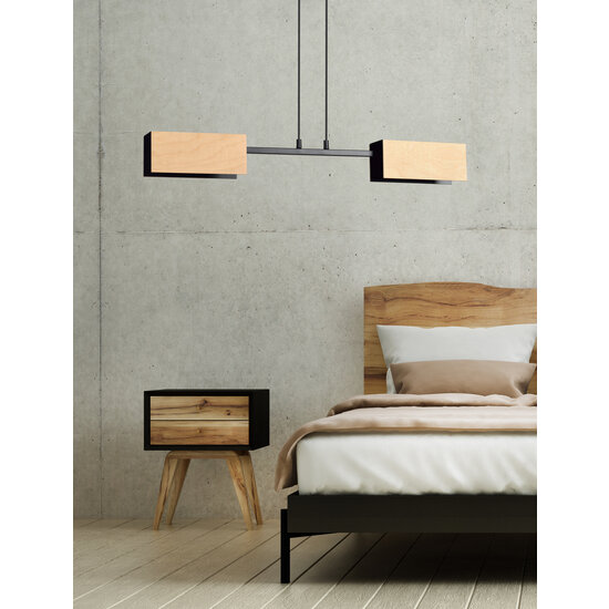 Rauma 2L hanging lamp black and wood 2x E27