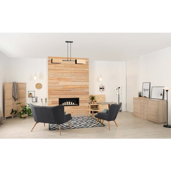 Lámpara colgante Rauma 2L negro y madera 2x E27
