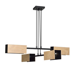 Lampe à suspension Rauma 4L noire et bois 4x E27