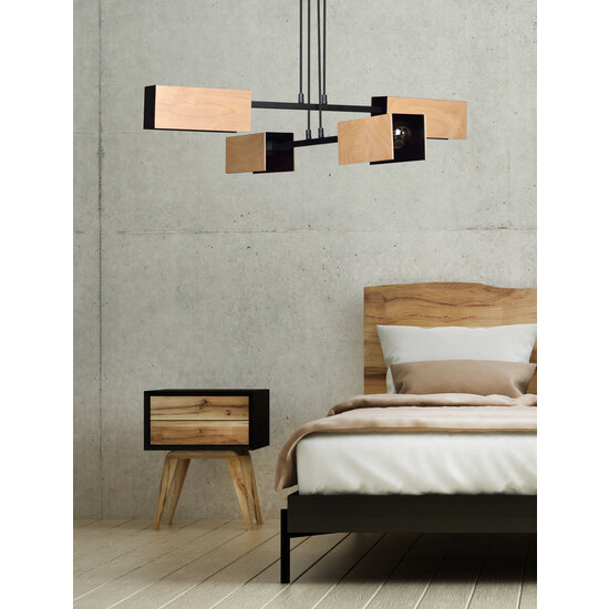 Rauma 4L hanglamp zwart en hout 4x E27
