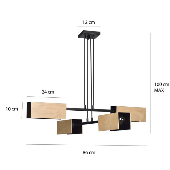 Emibig Emibig Lampe suspendue Rauma 4L noire et bois 4x E27 - Éclairage idéal pour votre salon
