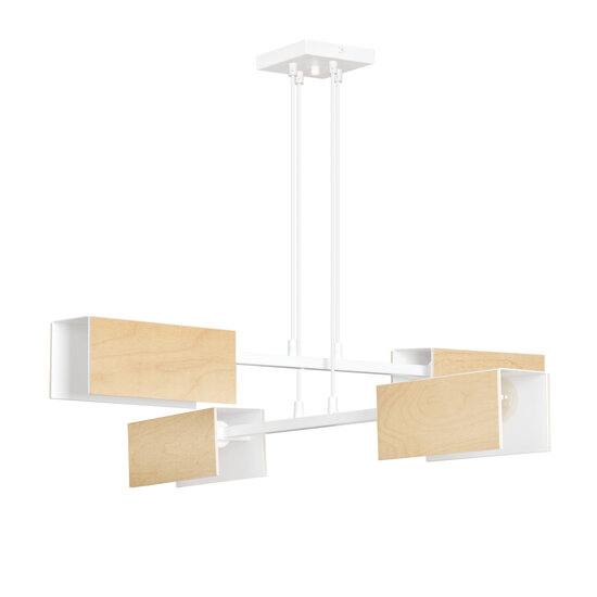 Emibig Emibig Lampe suspendue Rauma 4L blanche et bois 4x E27 - Éclairage idéal pour votre salon