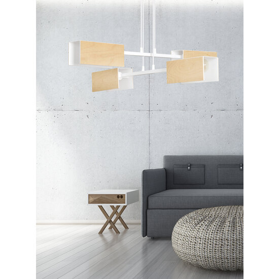 Lampe à suspension Rauma 4L blanche et bois 4x E27