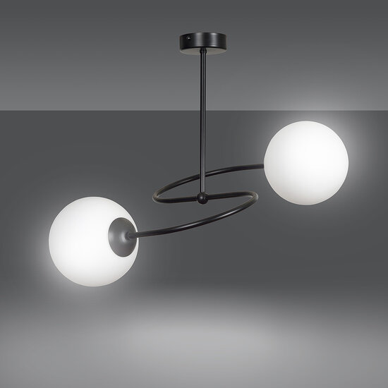 Emibig Emibig Tuusula zwart met wit glas hanglamp 2x E14 - Perfecte verlichting voor elke ruimte