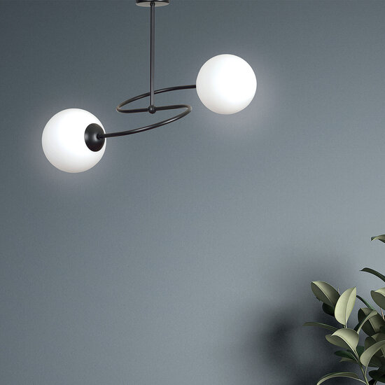 Emibig Emibig Tuusula zwart met wit glas hanglamp 2x E14 - Perfecte verlichting voor elke ruimte