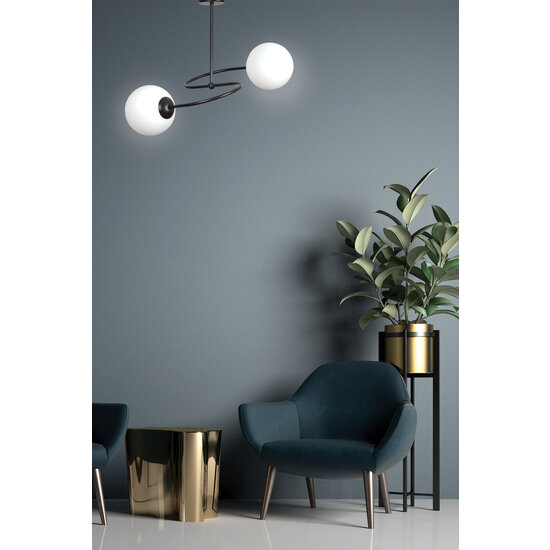 Tuusula zwart met wit glas hanglamp 2x E14