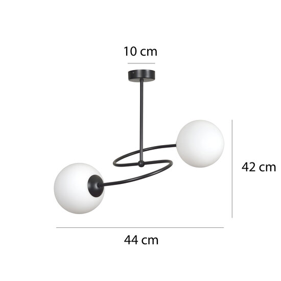 Lampe à suspension Tuusula noire avec verre blanc 2x E14