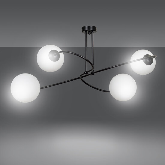 Tuusula 4L lámpara colgante negro con cristal blanco 4x E14