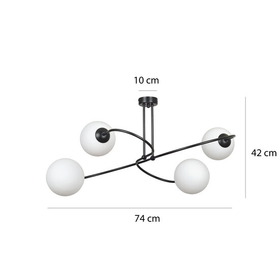 Tuusula 4L schwarz mit weißem Glas Hängelampe 4x E14