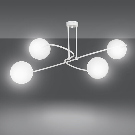 Emibig Emibig Tuusula 4L blanc avec lampe suspendue en verre blanc 4x E14 - Éclairage idéal pour votre salon