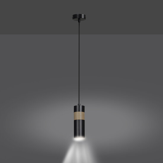 Emibig Emibig Kerava enkele zwart en houten pendellamp 1x GU10 - Perfect voor sfeervolle verlichting in uw woonkamer