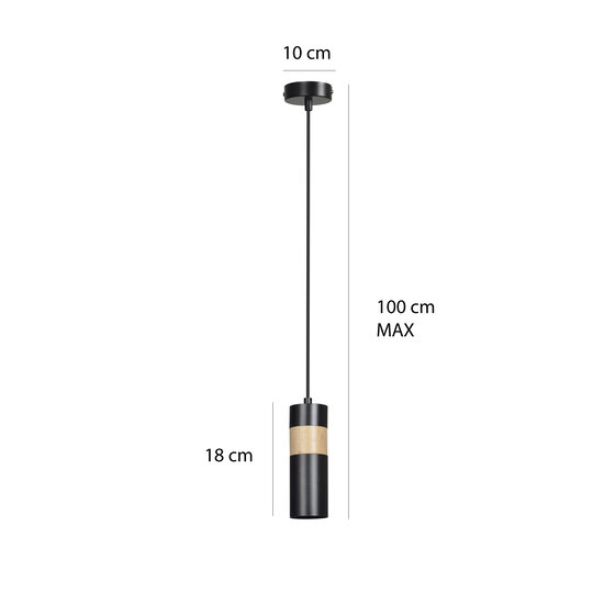 Suspension simple Kerava noire et bois 1x GU10