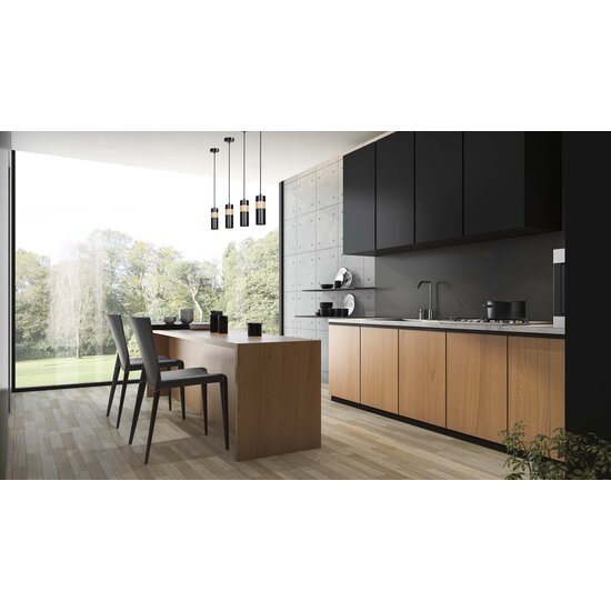 Kerava einzelne schwarze und hölzerne Pendelleuchte 1x GU10