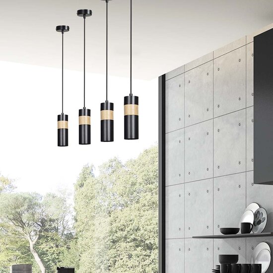 Suspension simple Kerava noire et bois 1x GU10