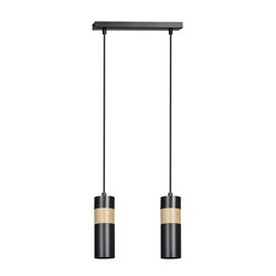 Suspension double Kerava noire et bois 2x GU10