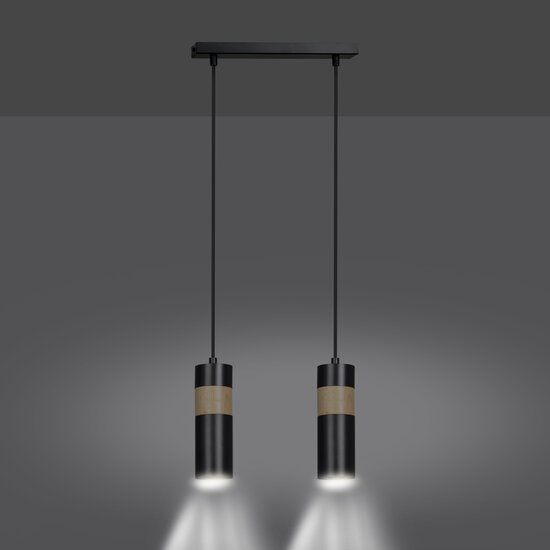 Suspension double Kerava noire et bois 2x GU10