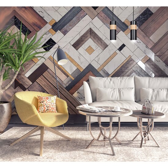 Kerava lámpara colgante doble negra y madera 2x GU10