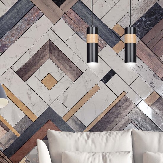 Kerava double black and wooden pendant lamp 2x GU10