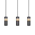 Lampe suspendue Kerava longue 3L noire et bois 3x GU10