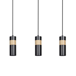 Emibig Kerava lange 3L-Hängelampe aus Schwarz und Holz, 3x GU10