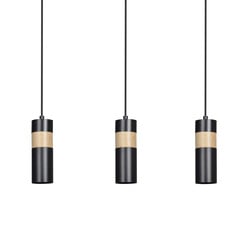 Emibig Kerava zwart en houten lange 3L hanglamp 3x GU10
