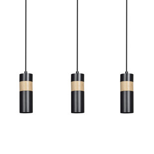 Kerava zwart en houten lange 3L hanglamp 3x GU10