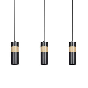 Lampe suspendue Kerava longue 3L noire et bois 3x GU10