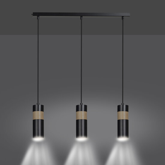 Emibig Emibig Kerava lampe suspendue longue 3L noire et en bois 3x GU10 - Éclairage parfait pour chaque espace