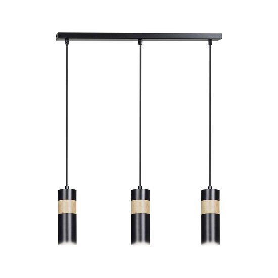 Lampe suspendue Kerava longue 3L noire et bois 3x GU10