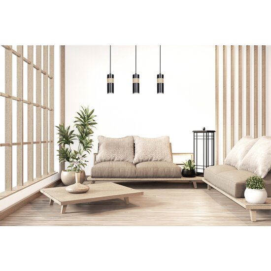 Emibig Emibig Kerava lámpara colgante larga 3L negra y de madera 3x GU10 - Iluminación perfecta para cualquier espacio