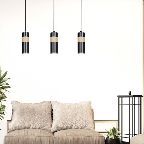 Emibig Emibig Kerava black and wooden long 3L hanging lamp 3x GU10 - Perfect lighting for any space
