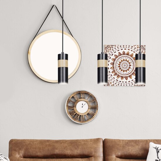 Emibig Emibig Kerava zwart en houten lange 3L hanglamp 3x GU10 - Perfecte verlichting voor elke ruimte