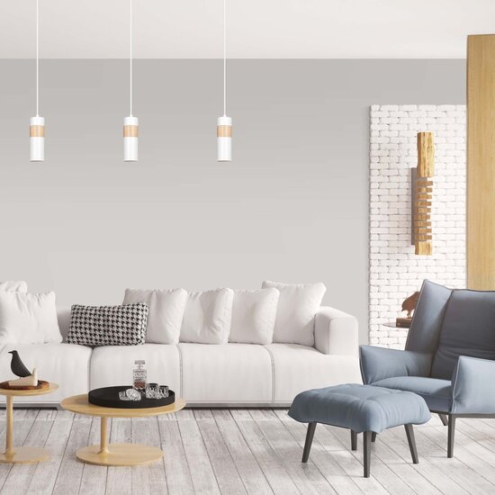 Emibig Emibig Lampe à suspension blanche et en bois Kerava 1x GU10 - Idéale pour créer une atmosphère chaleureuse dans n'importe quelle pièce