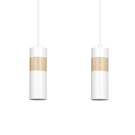 Suspension double Kerava blanche et bois 2x GU10