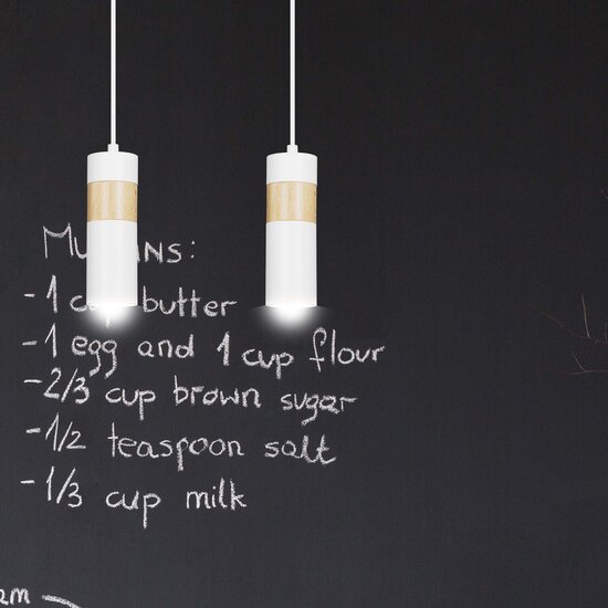 Kerava double white and wooden pendant lamp 2x GU10