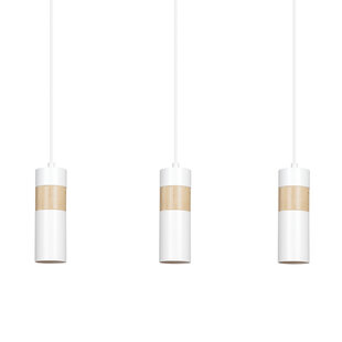 Kerava white and wooden long 3L hanging lamp 3x GU10