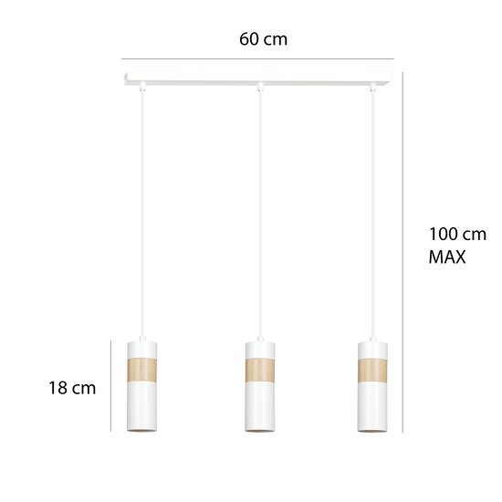 Emibig Emibig Lange 3L-Hängelampe Kerava aus Weiß und Holz, 3x GU10 - Ideal für eine gemütliche Atmosphäre in jedem Raum