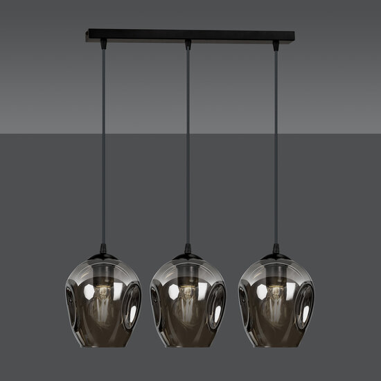 Nokia long 3L smoked glass hanging lamp 3x E27