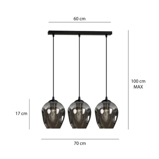 Emibig Emibig Nokia longue 3L lampe suspendue en verre fumé 3x E27 - Éclairage idéal pour les intérieurs modernes