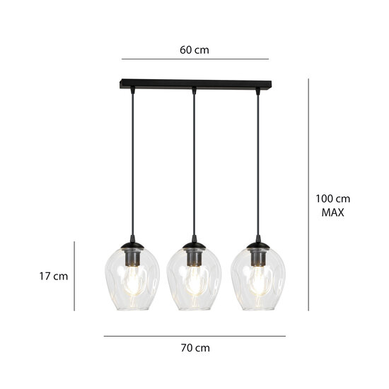 Emibig Emibig Nokia longue 3L lampe suspendue en verre transparent 3x E27 - Éclairage idéal pour chaque espace