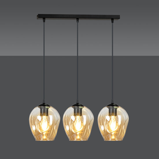 Lampe à suspension Nokia longue 3L en verre ambré 3x E27