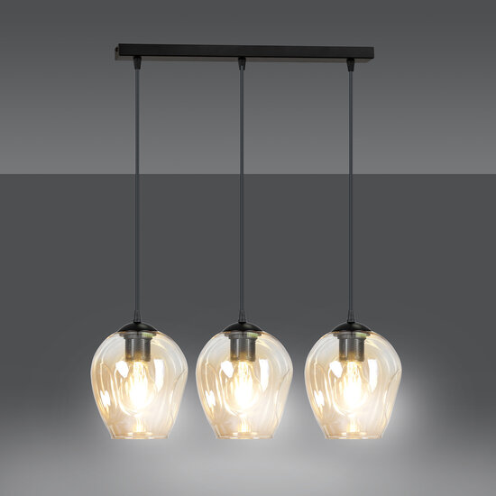 Lampe à suspension Nokia longue 3L en verre ambré 3x E27