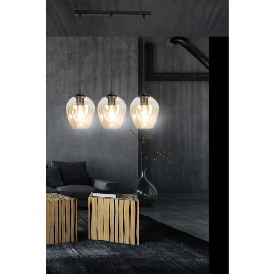 Nokia long 3L amber glass hanging lamp 3x E27