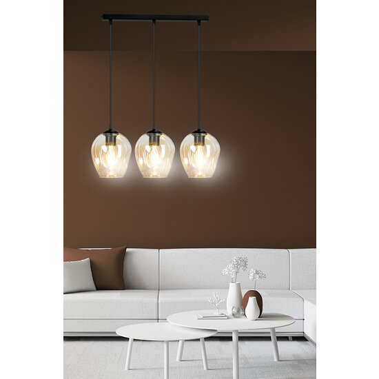 Nokia long 3L amber glass hanging lamp 3x E27