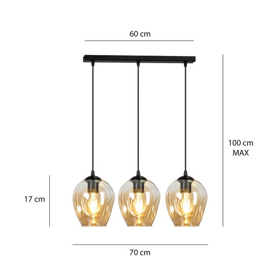 Emibig Emibig Nokia lange 3L Hängeleuchte aus bernsteinfarbenem Glas 3x E27 - Ideal für eine warme Atmosphäre