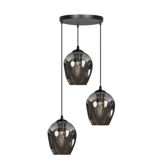 Emibig Emibig lámpara colgante redonda 3L de vidrio ahumado 3x E27 - Ideal para crear un ambiente acogedor