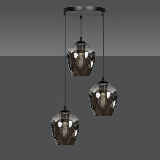 Lampe à suspension Nokia ronde 3L en verre fumé 3x E27