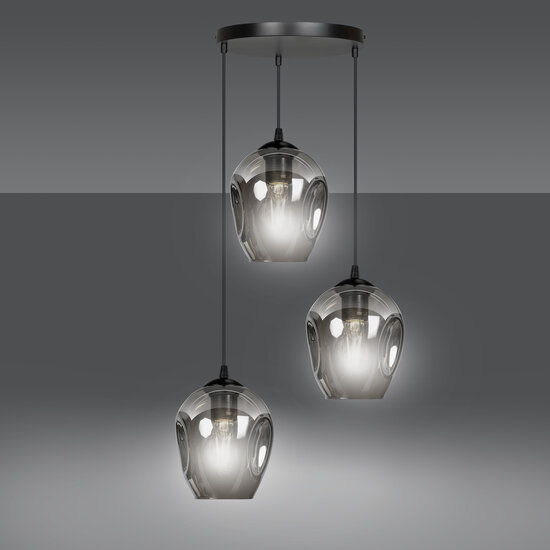 Emibig Emibig lámpara colgante redonda 3L de vidrio ahumado 3x E27 - Ideal para crear un ambiente acogedor