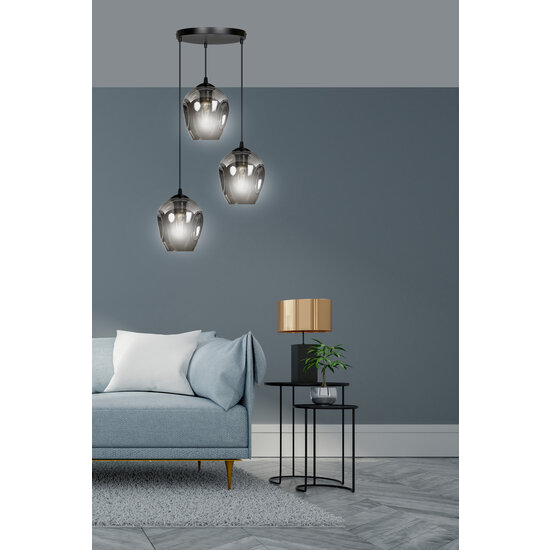 Nokia round 3L smoked glass hanging lamp 3x E27